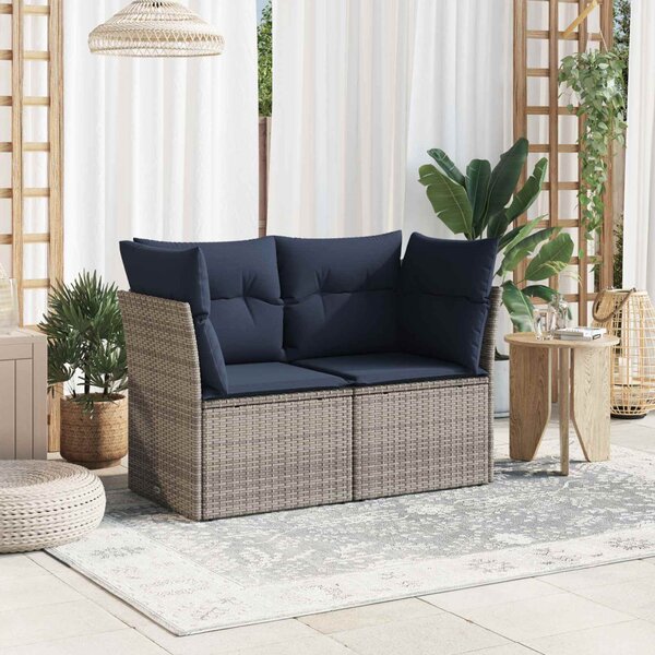 2 személyes szürke polyrattan kerti kanapé párnával