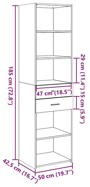 VidaXL betonszürke szerelt fa magasszekrény 50x42,5x185 cm