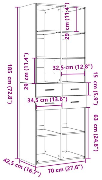 VidaXL sonoma tölgy színű szerelt fa magasszekrény 70 x 42,5 x 185 cm