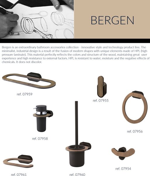 BISK Erga Bergen, falra szerelhető mosószer-adagoló, fekete matt-barna, ERG-07958