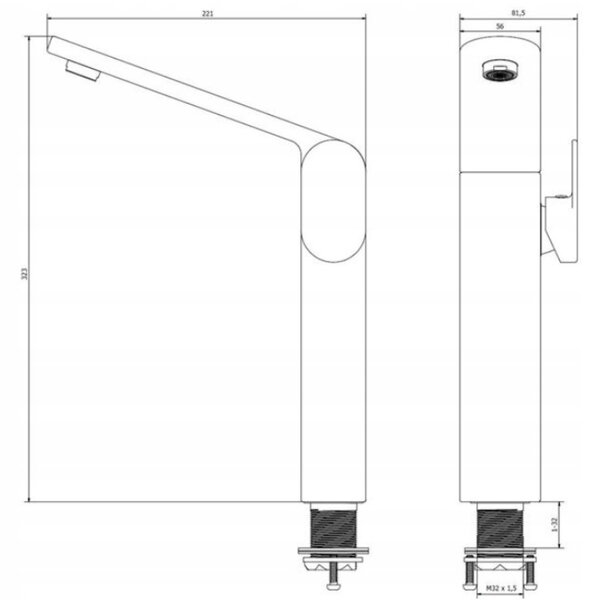 Bisk Futura, magas mosogató csaptelep H323mm, króm, ERG-03002