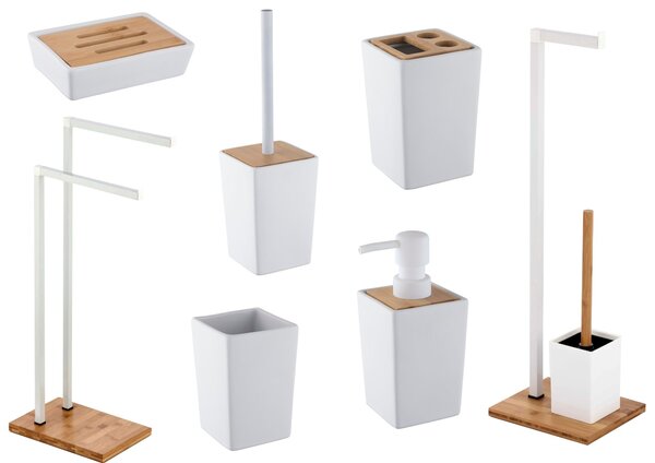 BISK Erga Pure, álló WC kefe, fehér matt-barna, ERG-08125