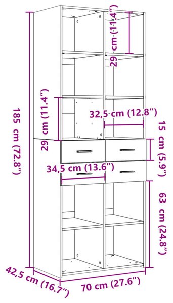 VidaXL szürke sonoma színű szerelt fa magasszekrény 70 x 42,5 x 185 cm
