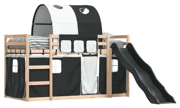 VidaXL fehér-fekete emeletes ágy csúszdával és függönnyel 80 x 200 cm