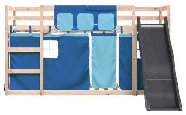 VidaXL kék emeletes ágy csúszdával és függönnyel 80 x 200 cm
