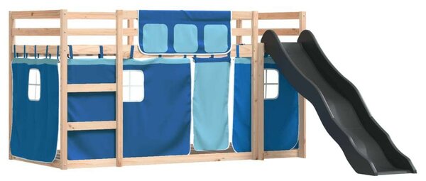 VidaXL kék emeletes ágy csúszdával és függönnyel 80 x 200 cm