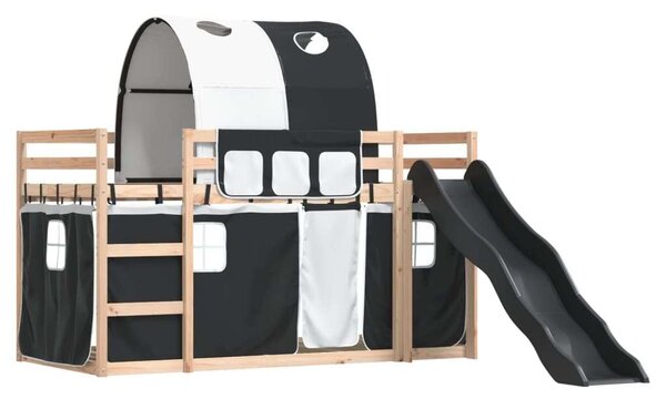 VidaXL fehér-fekete emeletes ágy csúszdával és függönnyel 80 x 200 cm