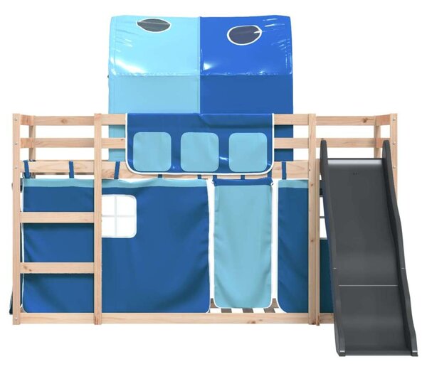 VidaXL kék emeletes ágy csúszdával és függönnyel 80 x 200 cm