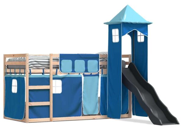 VidaXL kék emeletes ágy csúszdával és függönnyel 80 x 200 cm