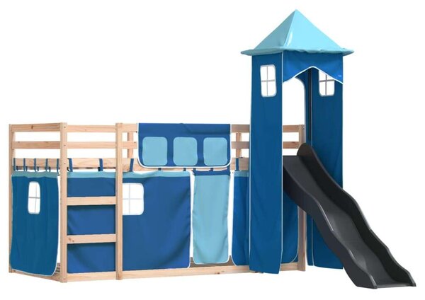 VidaXL kék emeletes ágy csúszdával és függönnyel 80 x 200 cm
