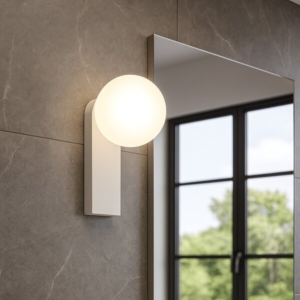 Opale fehér fali lámpa, IP44, 9,5W, 2700K melegfényű LED