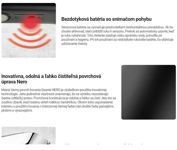 Deante Sense, érintésmentes mosogató csaptelep hőmérséklet szabályozás nélkül, 4xAA tápegység, fekete matt, DEA-BQR_N28R