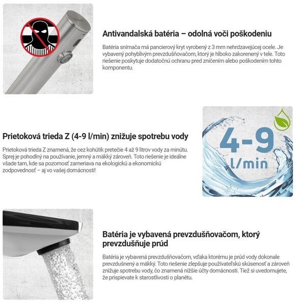 Deante Sense, érintésmentes mosogató csaptelep hőmérséklet szabályozás nélkül, 4xAA tápegység, fekete matt, DEA-BQR_N28R