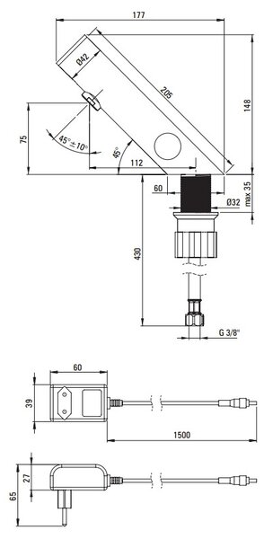 Deante Sense, érintésmentes mosogató csaptelep hőmérséklet szabályozással, táp 230/6V, fekete matt, DEA-BQR_N29V