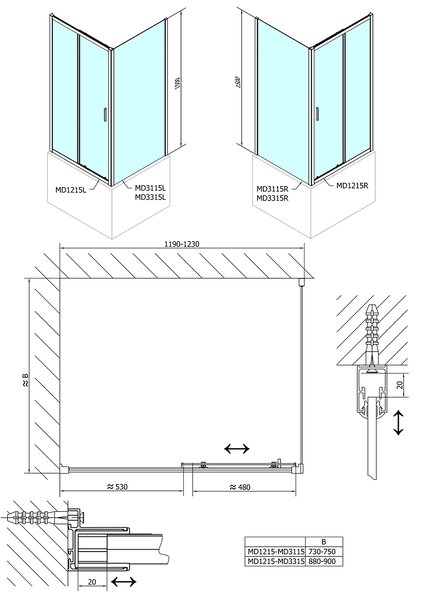 Polysan Polysan, DEEP zuhany oldalfal 900 x 1500 mm, átlátszó üveg, MD3315
