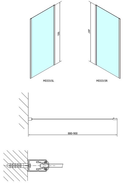 Polysan Polysan, DEEP zuhany oldalfal 900 x 1500 mm, átlátszó üveg, MD3315