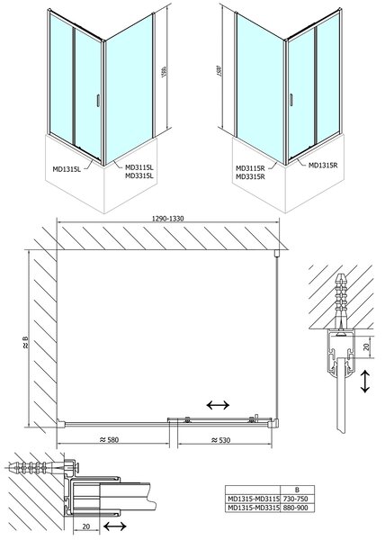 Polysan Polysan, DEEP zuhany oldalfal 900 x 1500 mm, átlátszó üveg, MD3315