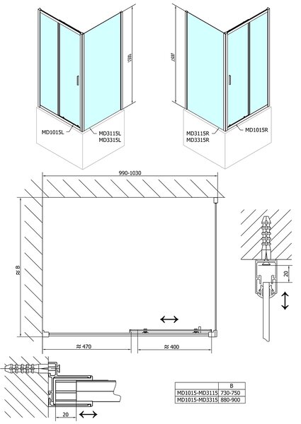 Polysan Polysan, DEEP zuhany oldalfal 900 x 1500 mm, átlátszó üveg, MD3315