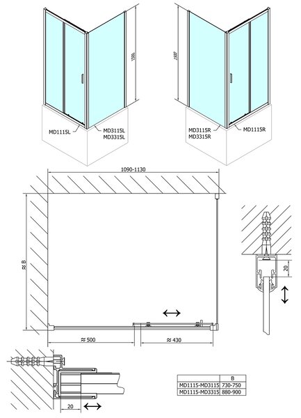 Polysan Polysan, DEEP zuhany oldalfal 900 x 1500 mm, átlátszó üveg, MD3315