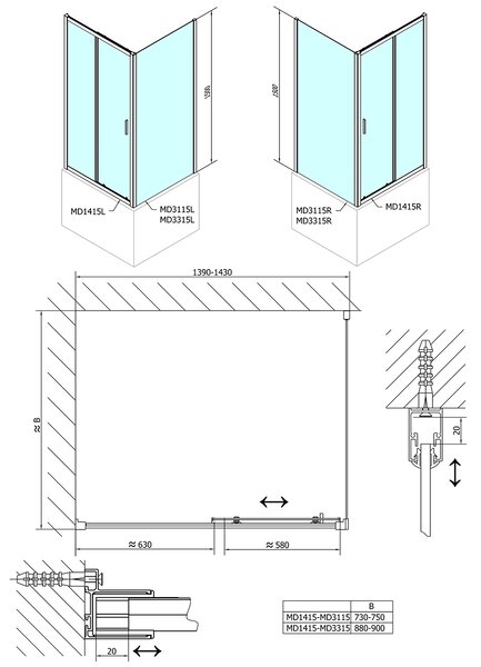 Polysan Polysan, DEEP zuhany oldalfal 900 x 1500 mm, átlátszó üveg, MD3315