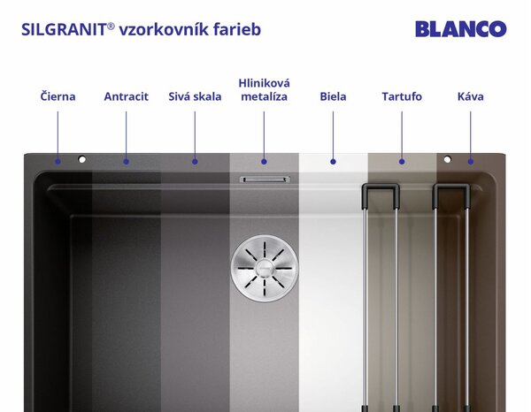 Blanco Subline 400-U, szilgránit mosogató munkalap alatt 400x400x190 mm, 1 kamrás, fekete, BLA-525990