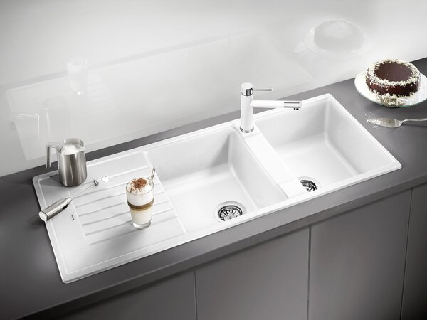 Blanco Zia 8 S, szilgránit mosogató 1160x500x190 mm, 2 kamrás, fehér puha, BLA-527209
