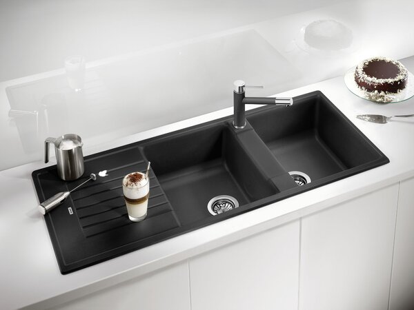 Blanco Zia 8 S, szilgránit mosogató 1160x500x190 mm, 2 kamrás, fehér puha, BLA-527209