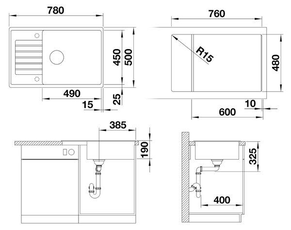 Blanco Zia XL 6 S Kompakt, szilgránit mosogató 780x500x190 mm, 1 kamrás, fehér, BLA-523277