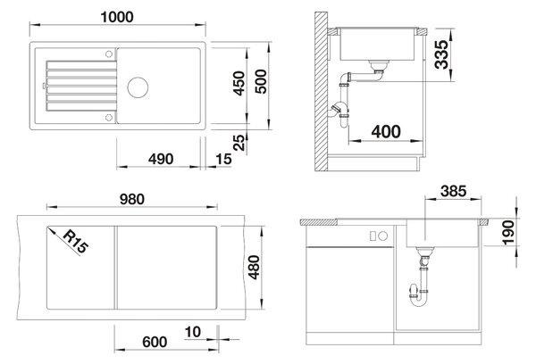 Blanco Zia XL 6 S, szilgránit mosogató 1000x500x190 mm, 1 kamrás, szürke vulkán, BLA-527400