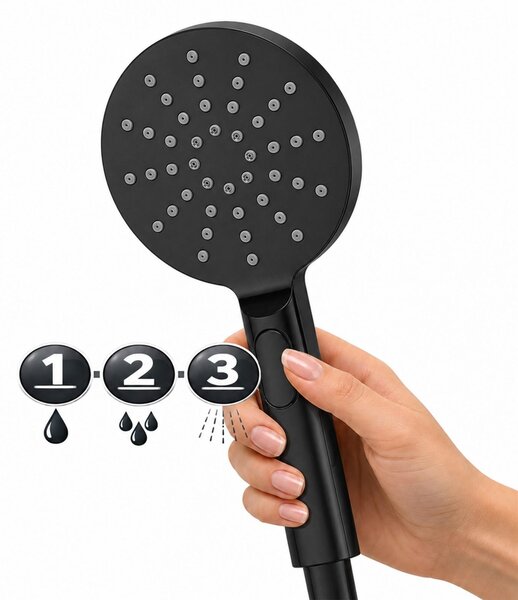 Erga Dubai, zuhanyszett csapteleppel és fejzuhannyal 23 cm, matt fekete, ERG-YKA-BP.DUBAJ23-BLK