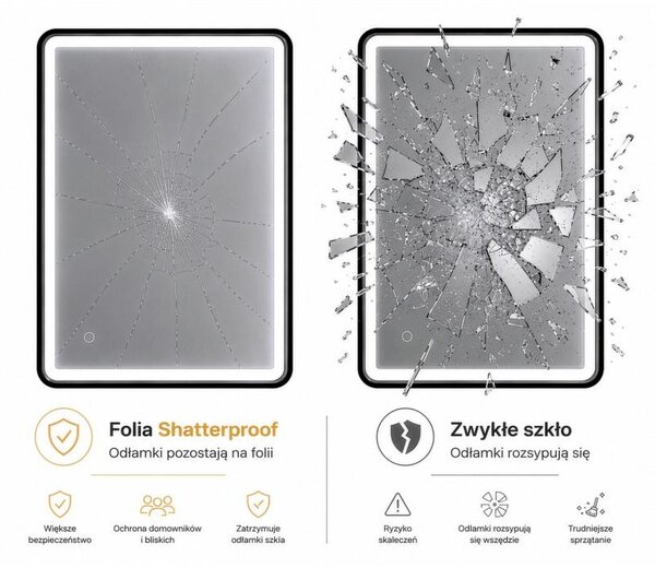 Erga Sari, LED-es tükör fekete keretben, fűtéssel és érintésvezérléssel, 80 × 60 cm, matt fekete, ERG-YKA-MR.SARI-BLK-60X80