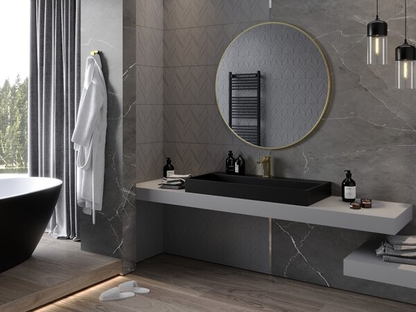 Mexen Loft, kerek fürdőszobai tükör 100 cm, keret színe arany fényes, 9850-100-100-000-50