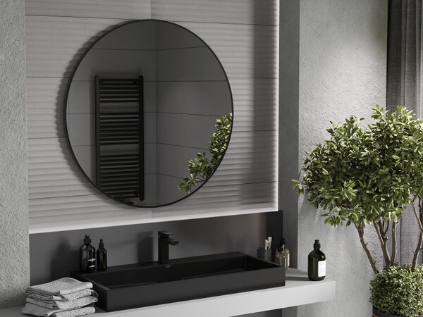 Mexen Loft, kerek fürdőszobai tükör 100 cm, keret színe fekete matt, 9850-100-100-000-70
