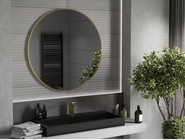 Mexen Loft, kerek fürdőszobai tükör 100 cm, keret színe arany fényes, 9850-100-100-000-50