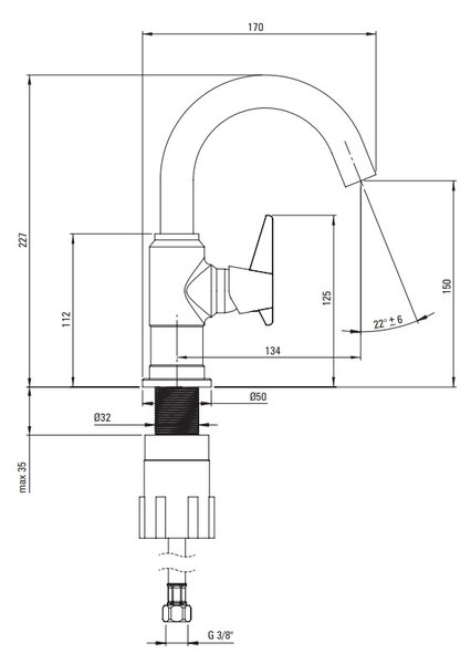 Deante Temisto, mosogató csaptelep h-227, sárgaréz, DEA-BQT_M20M