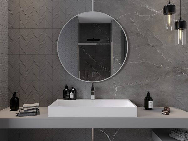 Mexen Loft, kerek fürdőszobai tükör 90 cm, keret színe fehér, 9850-090-090-000-20