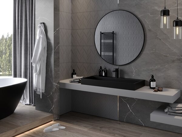 Mexen Loft, kerek fürdőszobai tükör 100 cm, keret színe fekete matt, 9850-100-100-000-70