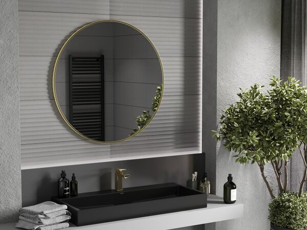 Mexen Loft, kerek fürdőszobai tükör 90 cm, keret színe arany fényes, 9850-090-090-000-50