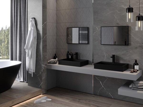 Mexen Loft, téglalap alakú fürdőszobai tükör 60 x 40 cm, keret színe fekete matt, 9852-060-040-000-70