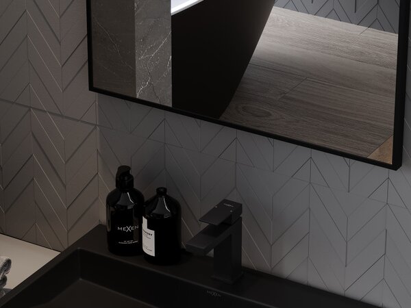 Mexen Loft, téglalap alakú fürdőszobai tükör 60 x 40 cm, keret színe fekete matt, 9852-060-040-000-70