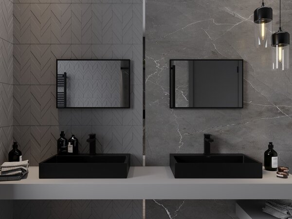 Mexen Loft, téglalap alakú fürdőszobai tükör 60 x 40 cm, keret színe fekete matt, 9852-060-040-000-70