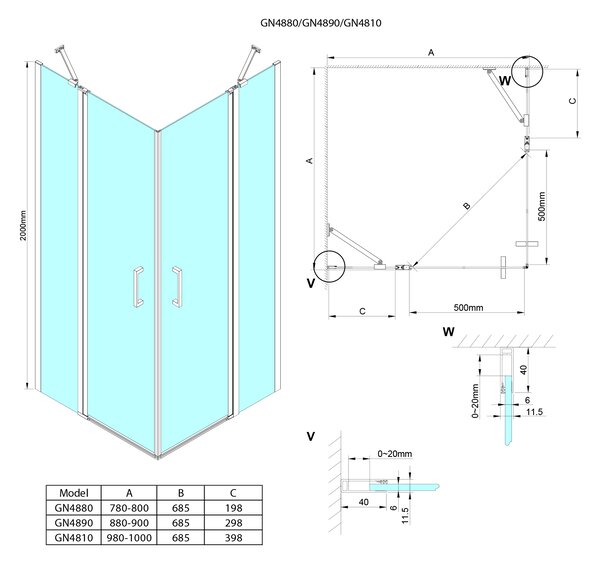 Gelco Gelco, LORO zuhanyajtó sarokbejárat 800 mm, átlátszó üveg, GN4880