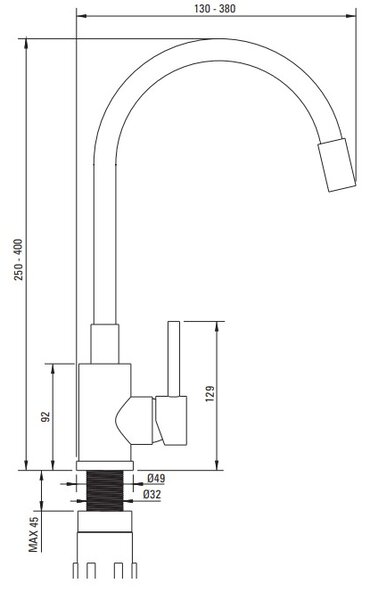 Deante Evora, 1 kamrás gránit mosogató 500x500x216 mm + mosogató csaptelep rugalmas karral, fekete, DEA-ZQJNN103
