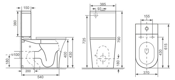 Bruckner Bruckner, DARIO RIMLESS WC kombi csésze tartállyal, alsó/hátsó hulladék, fehér, 201.437.4