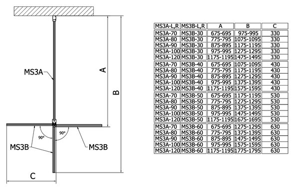 Polysan Polysan, MODULÁRUS ZUHANYFAL falra szereléshez, forgó panel csatlakoztatásához 1000 mm, MS3A-100