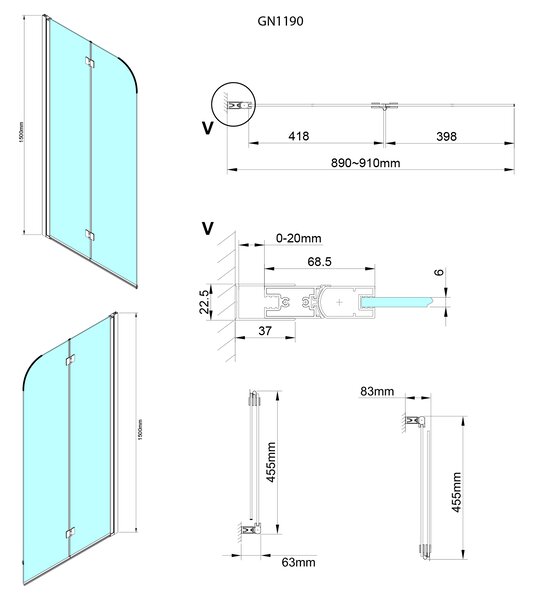 Gelco Gelco, LORO összecsukható kádparaván 900mm, átlátszó üveg, GN1190