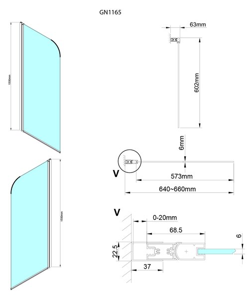 Gelco Gelco, LORO kádparaván 650mm, átlátszó üveg, GN1165