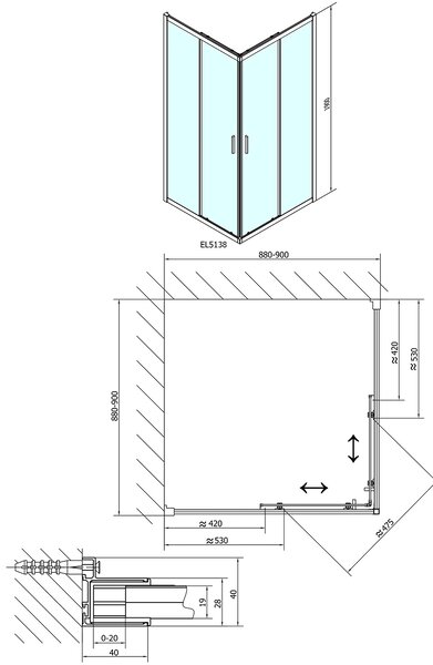 Polysan Polysan, EASY LINE négyzet alakú zuhanyparaván 900x900mm, üveg Tégla, EL5138