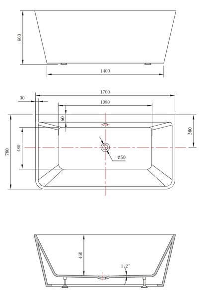 Polysan Polysan, LIBERTA D falra szerelhető akril kád 170x78x60cm, fehér, 20392