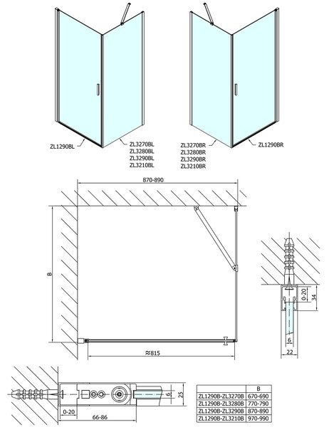 Polysan Polysan, Zoom Line fekete téglalap alakú zuhanyparaván 900x800mm L / R változat, ZL1290BZL3280B
